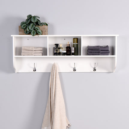 PR2- Entryway Wall Mounted Coat Rack with 4 Dual Hooks Living Room Wooden Storage Shelf - Likeshoppe 