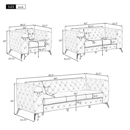 F7- 63" Velvet Upholstered Loveseat Sofa,Modern Loveseat Sofa with Button Tufted Back,2-Person Loveseat Sofa Couch for Living Room,Bedroom,or Small Space,Beige - Likeshoppe 