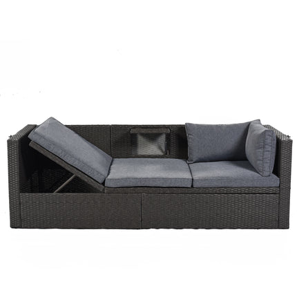 PX2- Outdoor Patio Rectangle Daybed with Retractable Canopy, Wicker Furniture Sectional Seating with Washable Cushions, Backyard, Porch - Likeshoppe 