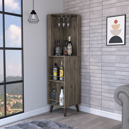 PB6- Quinn Corner Bar Cabinet; Two External Shelves; One Drawer; Two Interior Shelves - Likeshoppe 