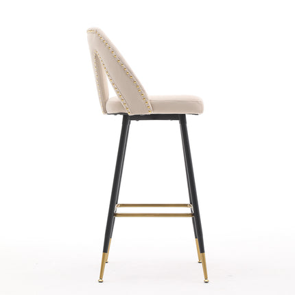 BS6- Collection Modern | Contemporary Velvet Upholstered  28\\" Bar Stool & Counter Stools with Nailheads and Gold Tipped Black Metal Legs,Set of 2 - Likeshoppe 