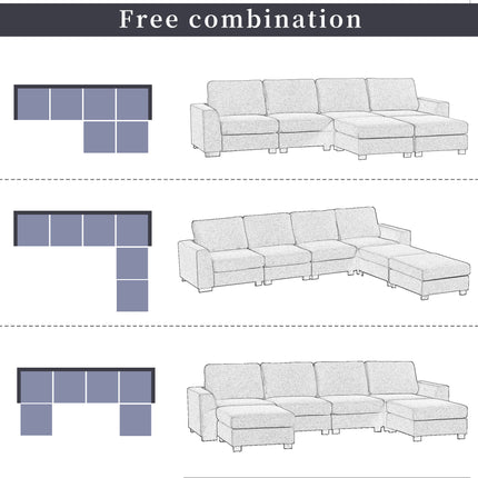 U1- 3 Pieces U shaped Sofa with Removable Ottomans - Likeshoppe 