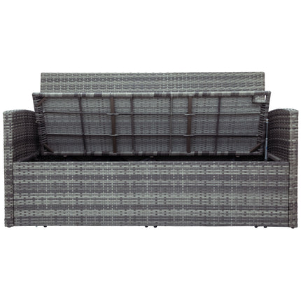 PX1- 5-piece Outdoor UV-Resistant Patio Sofa Set with Storage Bench All Weather PE Wicker Furniture Coversation Set with Glass Table, Gray - Likeshoppe 