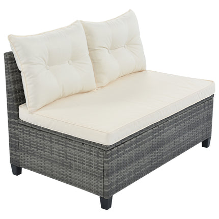 PX13- 8-pieces Outdoor Wicker Round Sofa Set;  Half-Moon Sectional Sets All Weather;  Curved Sofa Set With Rectangular Coffee Table;  PE Rattan Water-resistant and UV Protected;  Movable Cushion - Likeshoppe 