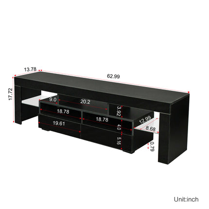 TV22- Living Room Furniture TV Stand Cabinet with 2 Drawers & 2 open shelves,20-color RGB LED lights with remote,Black - Likeshoppe 