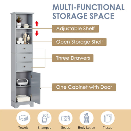 PU13- Tall Bathroom Cabinet;  Freestanding Storage Cabinet with 3 Drawers and Adjustable Shelf;  MDF Board with Painted Finish - Likeshoppe 
