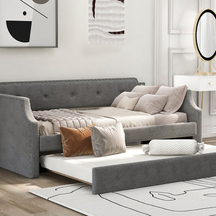 U4-Upholstered Daybed with Trundle;  Wood Slat Support; Upholstered Frame Sofa Bed ;  Twin - Likeshoppe 