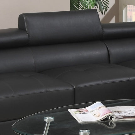 S1- Black Color Sectional Living Room Furniture Faux Leather Adjustable Headrest Right Facing Chaise & Left Facing Sofa - Likeshoppe 