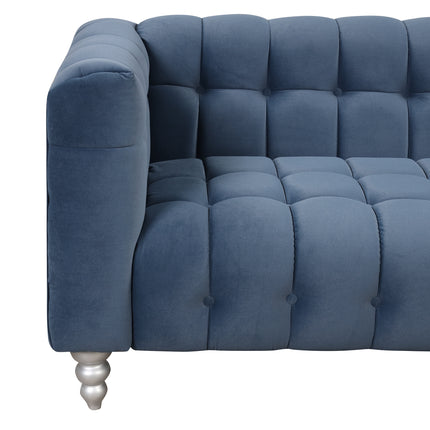 F8- 89" Modern Sofa Dutch Fluff Upholstered sofa with solid wood legs, buttoned tufted backrest,blue - Likeshoppe 