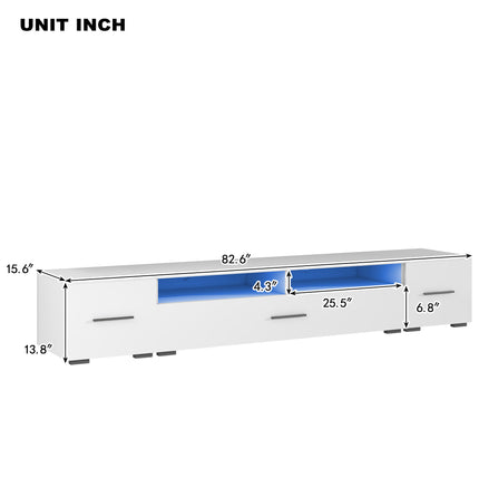 TV13- ON-TREND Extended, Minimalist Design TV stand with Color Changing LED Lights, Modern Universal Entertainment Center, High Gloss TV Cabinet for 90+ inch TV, White - Likeshoppe 