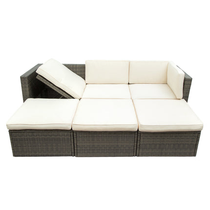 PX9- Patio Furniture Sets;  5-Piece Patio Wicker Sofa with Adustable Backrest;  Cushions;  Ottomans and Lift Top Coffee Table - Likeshoppe 