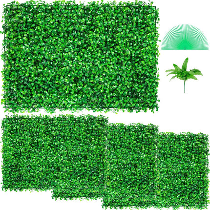 AH3- Artificial Boxwood Panel UV 4pcs Boxwood Hedge Wall Panels Artificial Grass Backdrop Wall 24X16" 4 cm Green Grass Wall Fake Hedge for Decor Privacy Fence Indoor Outdoor Garden Backyard - Likeshoppe 