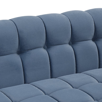 F8- 89" Modern Sofa Dutch Fluff Upholstered sofa with solid wood legs, buttoned tufted backrest,blue - Likeshoppe 