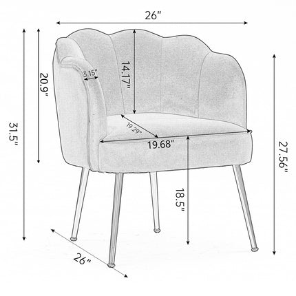 AC1- Shell Shape Velvet Fabric Armchair Accent Chair With Gold Legs For Living Room Bedroom - Likeshoppe 