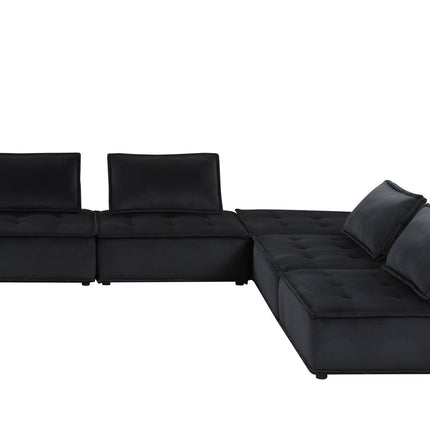 S6- Anna Black Velvet 5 Pc Sectional Sofa - Likeshoppe 