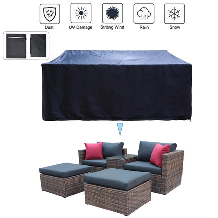 PX15- (5 Pieces Outdoor Patio Garden) Brown Wicker Sectional Conversation Sofa Set with Black Cushions and Red Pillows; w/ Furniture Protection Cover - Likeshoppe 