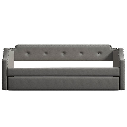 U4-Upholstered Daybed with Trundle;  Wood Slat Support; Upholstered Frame Sofa Bed ;  Twin - Likeshoppe 