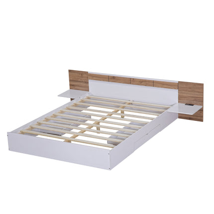 PF5- Queen Size Platform Bed with Headboard, Drawers, Shelves, USB Ports and Sockets - Likeshoppe 