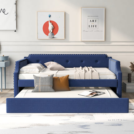 U4-Upholstered Daybed with Trundle;  Wood Slat Support; Upholstered Frame Sofa Bed ;  Twin - Likeshoppe 