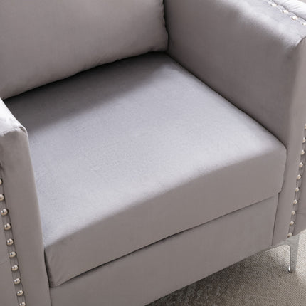 AC3- Modern Velvet Armchair Tufted Button Accent Chair Club Chair with Steel Legs for Living Room Bedroom - Likeshoppe 
