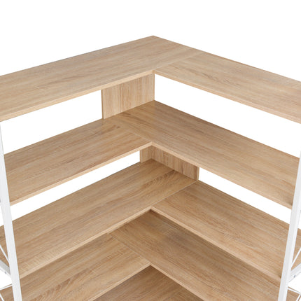 BC2- 7-Tier Bookcase Home Office Bookshelf, L-Shaped Corner Bookcase with Metal Frame, Industrial Style Shelf with Open Storage, MDF Board - Likeshoppe 