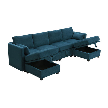 109*54.7\" Chenille Modular Sectional Sofa,U Shaped Couch with Adjustable Armrests and Backrests,6 Seat Reversible Sofa Bed with Storage Seats for Living Room, Apartment,2 Colors - Likeshoppe 