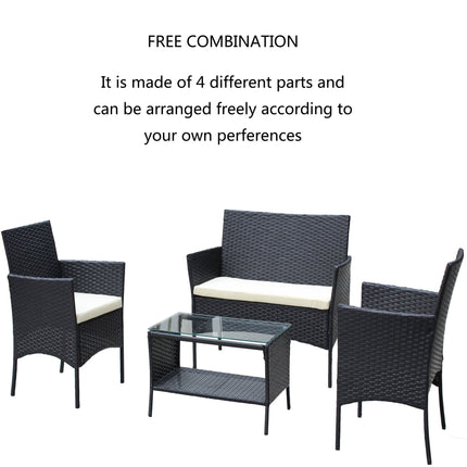 PX5- 4 PC Rattan Patio Furniture Set Outdoor Patio Cushioned Seat Wicker Sofa - Likeshoppe 