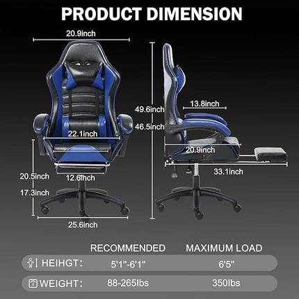 PM1- Ergonomic Gaming Chair for Adults, Comfortable Computer Chair for Heavy People, Adjustable Height Office Desk Chair with Wheels, Breathable Leather Video Game Chairs - Likeshoppe 