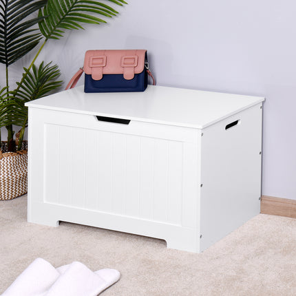 PK6- White Lift Top Entryway Storage Cabinet with 2 Safety Hinge;  Wooden Toy Box - Likeshoppe 