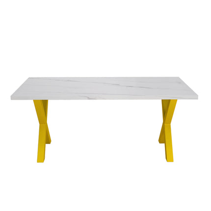 DT2- (TABLE ONLY) 70.87\"Modern Square Dining Table with Printed  Marble Table Top+ X-Shape Table Leg - Likeshoppe 
