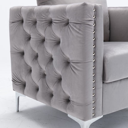 AC3- Modern Velvet Armchair Tufted Button Accent Chair Club Chair with Steel Legs for Living Room Bedroom - Likeshoppe 
