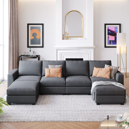 U1- 3 Pieces U shaped Sofa with Removable Ottomans - Likeshoppe 