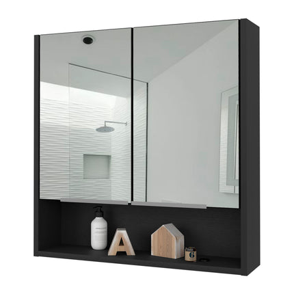 PU1- Ozark 24" Medicine Cabinet With Mirror, One Shelf, Black - Likeshoppe 
