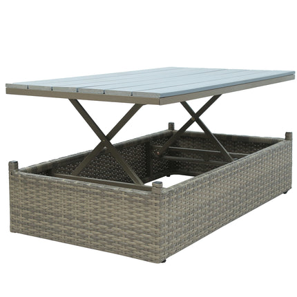PX9- Patio Furniture Sets;  5-Piece Patio Wicker Sofa with Adustable Backrest;  Cushions;  Ottomans and Lift Top Coffee Table - Likeshoppe 
