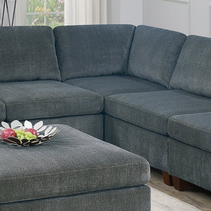 S5- Living Room Furniture Grey Chenille Modular Sectional 8pc Set Large Corner L-Sectional Modern Couch 2x Corner Wedge 4x Armless Chairs and 2x Ottomans Plywood - Likeshoppe 