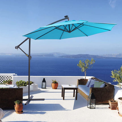 PZ3- 10 FT Solar LED Patio Outdoor Umbrella Hanging Cantilever Umbrella Offset Umbrella Easy Open Adustment with 32 LED Lights - Likeshoppe 