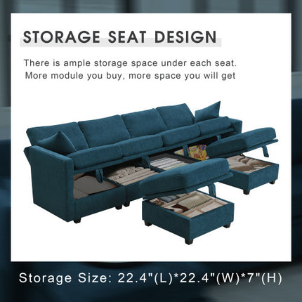 109*54.7\" Chenille Modular Sectional Sofa,U Shaped Couch with Adjustable Armrests and Backrests,6 Seat Reversible Sofa Bed with Storage Seats for Living Room, Apartment,2 Colors - Likeshoppe 