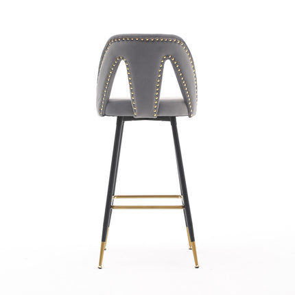 BS6- Collection Modern | Contemporary Velvet Upholstered  28\\" Bar Stool & Counter Stools with Nailheads and Gold Tipped Black Metal Legs,Set of 2 - Likeshoppe 