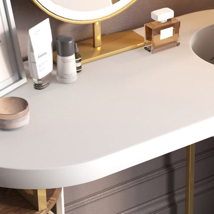 PH1- Modern Makeup Vanity Table With LED Lighted Mirror;  Dressing Table with Movable Tray Top;  4 Solid Wood Drawer;  Without Stool;  43\" - Likeshoppe 