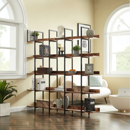 BC1- 5 Tier Bookcase Home Office Open Bookshelf, Vintage Industrial Style Shelf with Metal Frame, MDF Board - Likeshoppe 