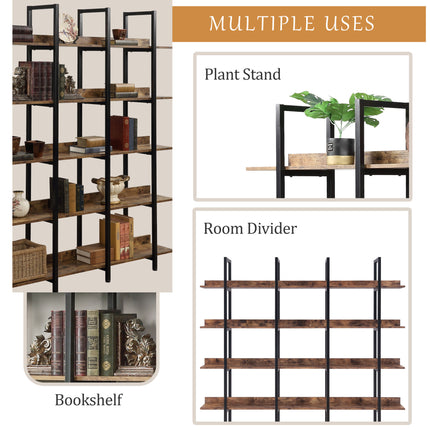 BC1- 5 Tier Bookcase Home Office Open Bookshelf, Vintage Industrial Style Shelf with Metal Frame, MDF Board - Likeshoppe 