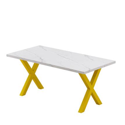 DT2- (TABLE ONLY) 70.87\"Modern Square Dining Table with Printed  Marble Table Top+ X-Shape Table Leg - Likeshoppe 