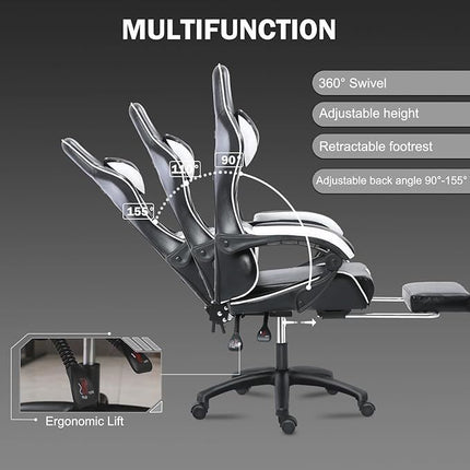 PM1- Ergonomic Gaming Chair for Adults, Comfortable Computer Chair for Heavy People, Adjustable Height Office Desk Chair with Wheels, Breathable Leather Video Game Chairs - Likeshoppe 