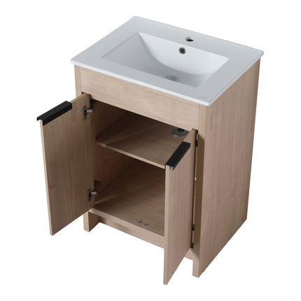 PT3- Freestanding Bathroom Vanity with White Ceramic Sink & 2 Soft-Close Cabinet Doors ((KD-PACKING); BVB02424PLO-G-BL9060B) - Likeshoppe 