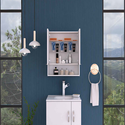 PU1- Ozark 24" Medicine Cabinet With Mirror, One Shelf, Black - Likeshoppe 