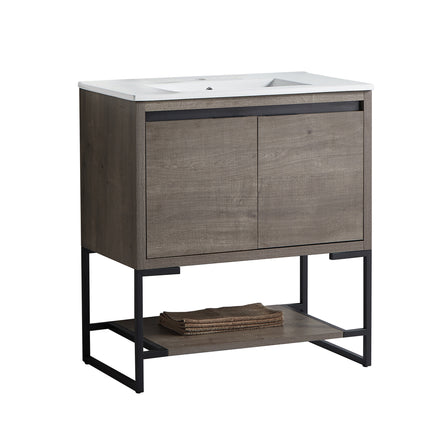 PT5- 32 inches Wood Freestanding Bathroom Vanity Combo with Integrated Ceramic Sink and 2 Soft Close Doors - Likeshoppe 