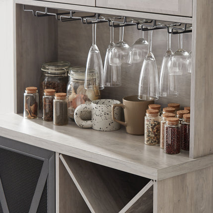 PB9- Farmhouse Wine Cabinet ;  Large Capacity Kitchen Sideboard Storage Cabinet With Wine Rack And Glass Holder;  Adjustable Shelf And 16 Square Compartments - Likeshoppe 