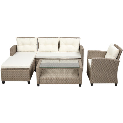 PX11- Outdoor;  Patio Furniture Sets;  4 Piece Conversation Set Wicker Ratten Sectional Sofa with Seat Cushions - Likeshoppe 