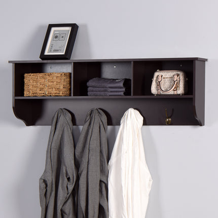 PR2- Entryway Wall Mounted Coat Rack with 4 Dual Hooks Living Room Wooden Storage Shelf - Likeshoppe 