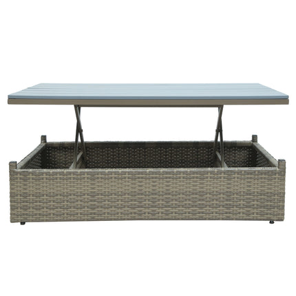 PX9- Patio Furniture Sets;  5-Piece Patio Wicker Sofa with Adustable Backrest;  Cushions;  Ottomans and Lift Top Coffee Table - Likeshoppe 